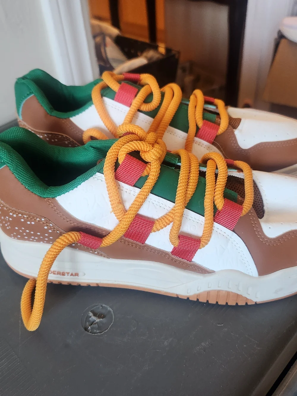 Men's Multicolor Casual Sneakers with Green Upper and Brown Accents. - Picture 2 of 4